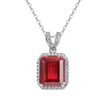 Load image into Gallery viewer, 18K White Gold Plated Silver Necklace With 5.45 Carat Total Weight Lab Grown Ruby (Red Color, Emerald Shape, VS Clarity) Dainty Necklaces For Women, Gift For Her, Jewelry For Women Comes With Gift Box
