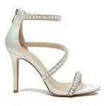 Load image into Gallery viewer, MNTSUEDS Burgundy Pearl Heels Sandals Stiletto Heels Open Toe High Heel Sandals Pump Shoes for Women Bride Wedding Party Evening Heels Satin Shoes Size 9
