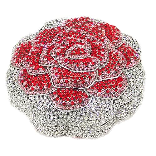 Boutique De FGG Rose Crystal Clutch Purse Women Flower Evening Bag Wedding Party Prom Bridal Rhinestone Floral Handbag,Mini,Red