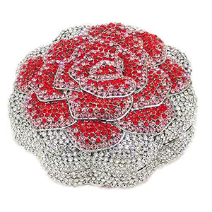Boutique De FGG Rose Crystal Clutch Purse Women Flower Evening Bag Wedding Party Prom Bridal Rhinestone Floral Handbag,Mini,Red