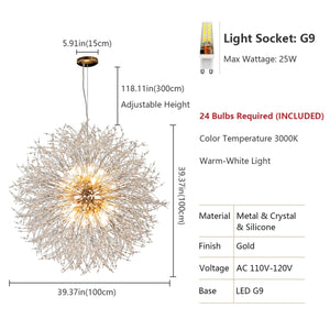 Isamacc Modern Crystal Chandelier Gold, 24-Light Large Firerwork Chandelier for Living Room, 39.3" Crystal Sputnik Pendant Lighting for Entry Hallway Foyer