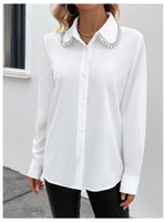 Load image into Gallery viewer, SweatyRocks Women's Long Sleeve Button Down Blouses Rhinestone Decor Work Tops White Medium

