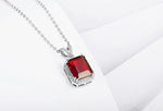 Load image into Gallery viewer, 18K White Gold Plated Silver Necklace With 5.45 Carat Total Weight Lab Grown Ruby (Red Color, Emerald Shape, VS Clarity) Dainty Necklaces For Women, Gift For Her, Jewelry For Women Comes With Gift Box

