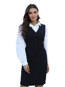 Vocni Women's Fully Lined 4 Button V-Neck Economy Dressy Suit Vest Waistcoat ,Black,US S ,(Asian XL)