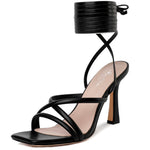 Load image into Gallery viewer, Mostrin Black Strappy Heels for Women Lace Up Heels Tie Up Stiletto High Heeled Sandals Square Open Toe Heels for Prom, Party Size 9
