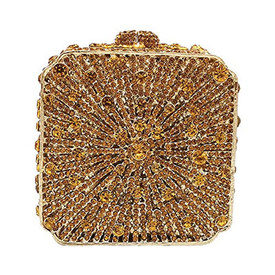 Boutique De FGG Women Metal Box Crystal Clutch Purse Evening Bag Wedding Bridal Rhinestone Handbags Party Clutch Bag,Mini,Bronze