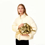 Load image into Gallery viewer, Designer Inspired Woven Bucket Bag for Women, Vegan Leather Multi-functional Crossbody Tote Purse Retro Style (Gold)
