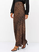 Load image into Gallery viewer, Islis Women&#39;s Slik Satin Leopard High Waist Wrap Elastic Waisted Maxi Long Skirt (US, Alpha, Large, Regular, Regular, Brown)
