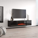 Load image into Gallery viewer, Meble Furniture Luxe BL-EF Floating Fireplace TV Stand - Modern High Matte TV Stand with Storage Cabinets - Central Entertainment Center Console Table for TVs up to 80&quot; - Black
