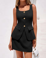 Load image into Gallery viewer, BTFBM 2 Piece Sets For Women Summer 2026 Spring Sleeveless Button Up Blazer Vest Tops Skirt Sets Business Casual Outfits(Black, Medium)
