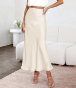 Load image into Gallery viewer, Outoshe Women&#39;s Satin High Waisted Maxi Skirts Hidden Elasticized Waistband A Line Long Skirt Beige
