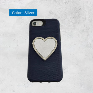 Wireless City Diamond Bling Makeup Mirror for Phone Cases Cell Phone Mirror for Makeup (Heart Shape Phone Mirror-Silver)