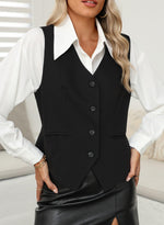 Load image into Gallery viewer, Dokotoo Women's Fashion Dressy Vest V Neck Buttons Side Pockets Business Casual Vests Versatile Outerwear Suit Waistcoats Black Medium
