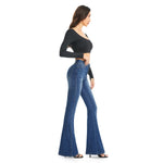 Load image into Gallery viewer, FLYING BANANA Women's Totally Shaping Curvy Stretchy Bootcut Flare Denin Jeans (Blue, 8 Long)
