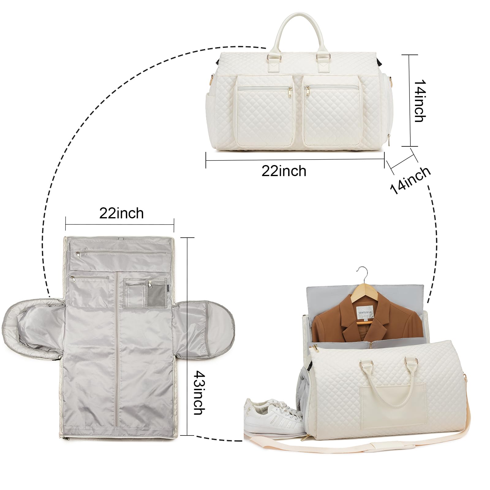 Convertible Garment Travel Bag,Overnight Bag Women Duffle Bag with Shoe Pouch 2 in 1 Hanging Cloting Suit Luggage