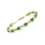 Load image into Gallery viewer, Gem Stone King 18K Yellow Gold Plated Silver Green Simulated Emerald Tennis Bracelet For Women (8.00 Cttw, Oval 6X4MM, 7 Inch With 1 Inch Extender)

