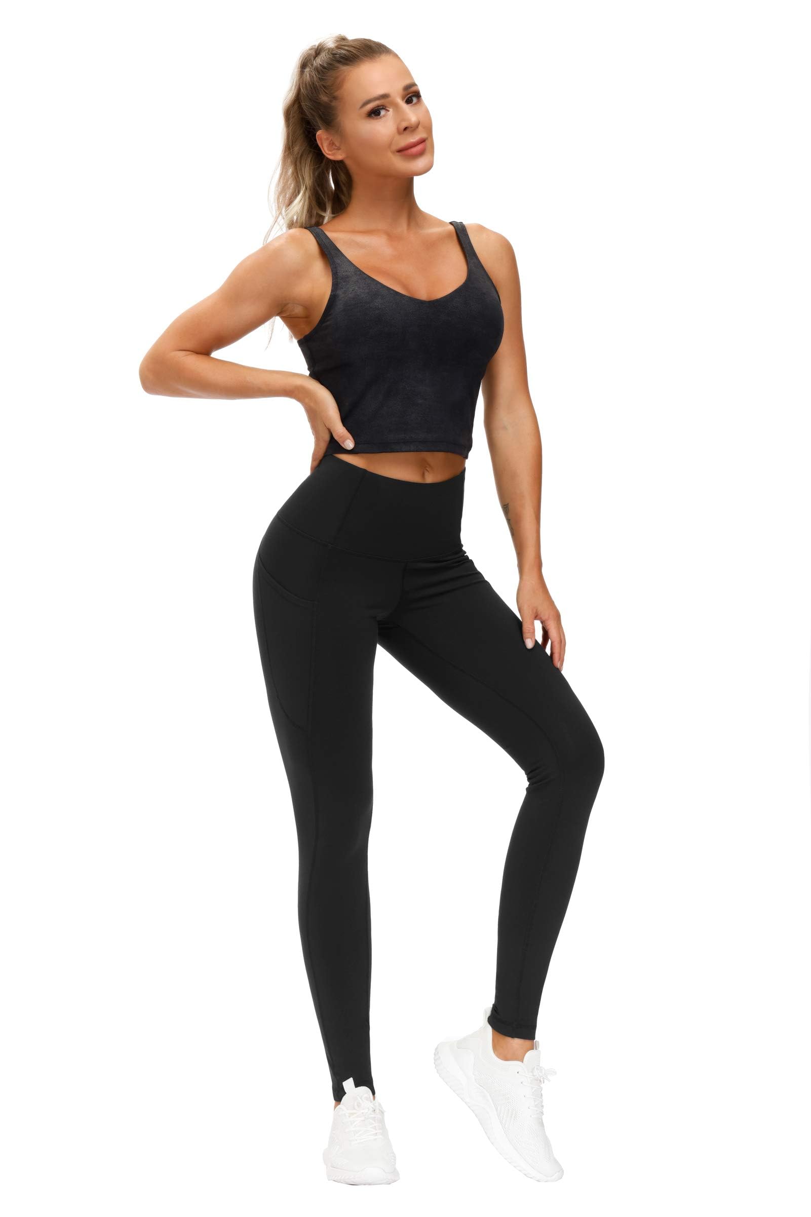 THE GYM PEOPLE Thick High Waist Yoga Pants with Pockets, Tummy Control Workout Running Yoga Leggings for Women (Small, Black)