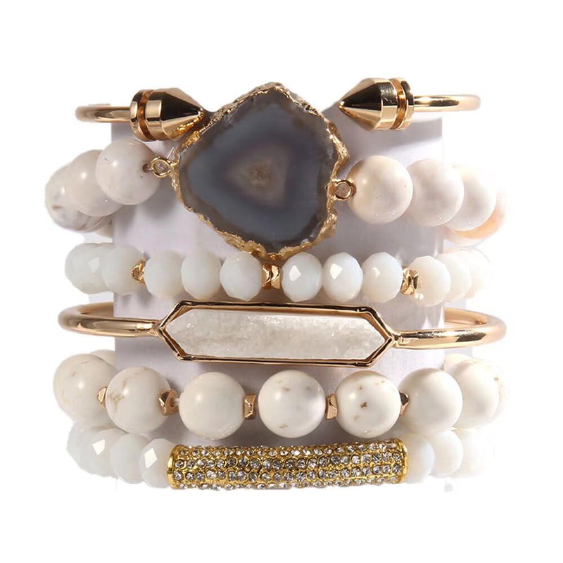 Yomisa 6PCS Natural Boho Beaded Bracelets Bangle for Women,Healing Turquoise Tiger eyes Agate Crystal Gemstone Stone Diamond Chakra Multi Wrap Bohemian Handmade Jewelry Beads Stretch Bracelet Set