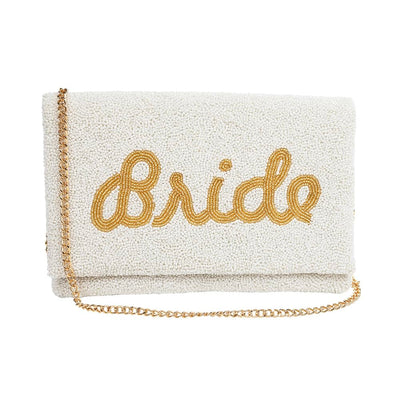 Pretty Robes BRIDE Clutch Purse for Wedding Day & Bachelorette Party,Bridal Purse, Gift for Bride To Be (Gold)