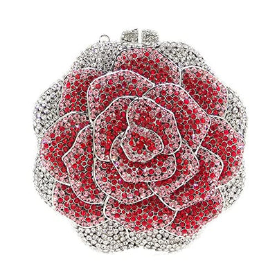 Boutique De FGG Rose Crystal Clutch Purse Women Flower Evening Bag Wedding Party Prom Bridal Rhinestone Floral Handbag,Mini,Red