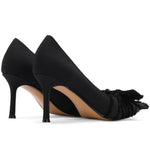 Load image into Gallery viewer, Manoloshow Women's Pointed Toe Heels with Bow Pearl, 3.15" Kitten Heels Slip on Stiletto Pumps with Tassels for Designer Evening Party Dress Shoes Black Size 9
