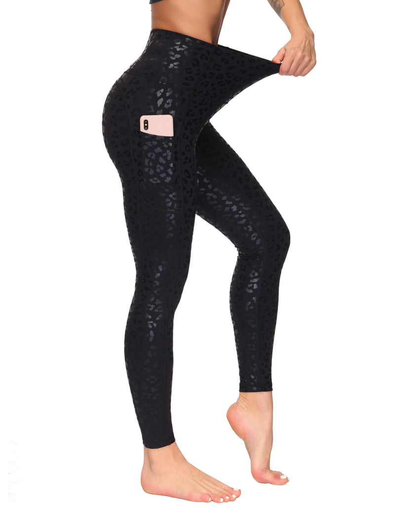 THE GYM PEOPLE Women's High Waist Yoga Pants Soft Tummy Control Athletic Workout Leggings with Deep Pockets Black Leopard
