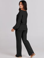 Load image into Gallery viewer, ANRABESS Women 2 Piece Outfits Sweater Lounge Sets Long Sleeve Cable Knit Pullover and Wide Leg Pants Tracksuit Matching Set Black Medium
