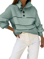 Load image into Gallery viewer, chouyatou Women's Slouchy Waffle Knit Sweater 1/2 Button Polo Collared Pullover Striped Sweater Tops (Small, Green)
