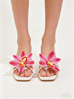 Load image into Gallery viewer, MakeMeChic Women's Open Toe Floral Kitten Heels Flower Summer Beach Sandals White Pink 9
