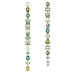 Load image into Gallery viewer, Swarovski Gema Drop Earrings, Asymmetrical design, Mixed cuts, Long, Green, Gold-tone Finish
