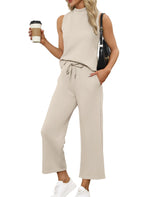 Load image into Gallery viewer, SAMPEEL Lounge Set for Women 2 Piece Spring Outfits 2024 Travel Clothing Summer Business Casual Outfits Sleeveless Wide Leg Crop Pants Sets Matching Sets Women Clothing Khaki S
