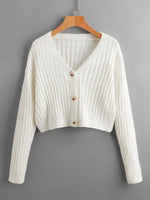 Load image into Gallery viewer, SweatyRocks Women&#39;s Long Sleeve Button Front V Neck Soft Knit Cardigan Sweaters Solid White S
