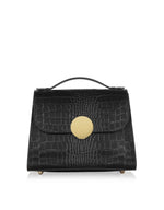 Load image into Gallery viewer, LeParmentier Bombo Croco Embossed Leather Satchel, Top-Handle Bag with Strap, 9.8 x 7.9 x 3.9 inches
