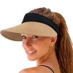 Load image into Gallery viewer, Women Straw Sun Visor Hat Wide Brim Summer UV Protection Beach Cap Foldable Packale Korean Style Khaki
