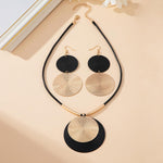 Load image into Gallery viewer, YOOESTORES82 Gold Disc Pendant Necklace Earrings Set Leather Cord Black Circle Statement Necklaces Geometric Textured Medallion Jewelry For Women Party Fashion (Gold)

