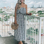 Load image into Gallery viewer, ZMPSIISA Women&#39;s Summer Off The Shoulder Maxi Dress Ruffle Strapless Blue White Porcelain Boho Casual Loose Long Dresses(A-Blue Porcelain,Medium)
