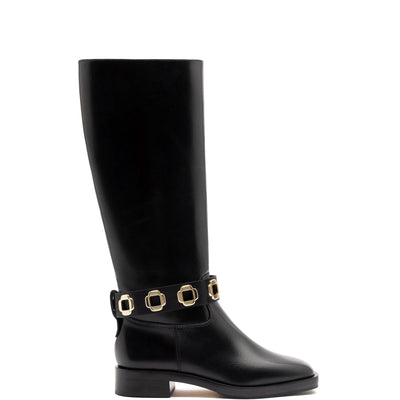 Larroudé Milan Flat Boot In Black Leather 8.0 / Black