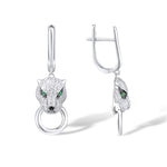 Load image into Gallery viewer, Santuzza Panther Earrings 925 Sterling Silver Cubic Zirconia Green Spinel Leopard Dangle Earrings for Women
