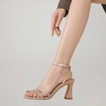 Load image into Gallery viewer, AIUNIIND Heeled Sandals for Women Chunky Block High Heels Square Open Toe Sandals with Ankle Strap 3 Inch Dress Heels Comfortable Patent Leather Nude 9
