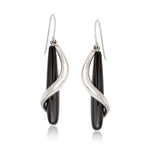 Load image into Gallery viewer, Ross-Simons Black Onyx Teardrop and Sterling Silver Spiral Drop Earrings
