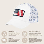 Load image into Gallery viewer, C.C Women's Criss-Cross Ponytail Baseball Cap – Embroidered Cotton Front, American Flag Mesh Back, Adjustable Velcro (US, Alpha, One Size, Flag-White)
