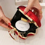 Load image into Gallery viewer, pearl&amp;she Sparkly Apple Shape Clutch red hearts Rhinestone Mini Handbags Women Evening Bags Minaudiere Purses For Party.
