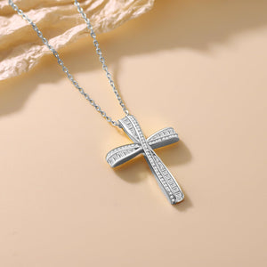 OKISIL Cross Necklace for Women, 925 Sterling Silver 18K Gold Plated Cross Necklaces for Women, Cross Pendant with 5A Cubic Zirconia Diamond, Birthday Christmas Jewelry Gifts for Women Her Wife (White gold)