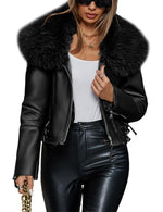 Load image into Gallery viewer, Bellivera Women's Faux Leather Jacket Moto Biker Sherpa-Lined Coat with Removable Fur Collar 267 Black M

