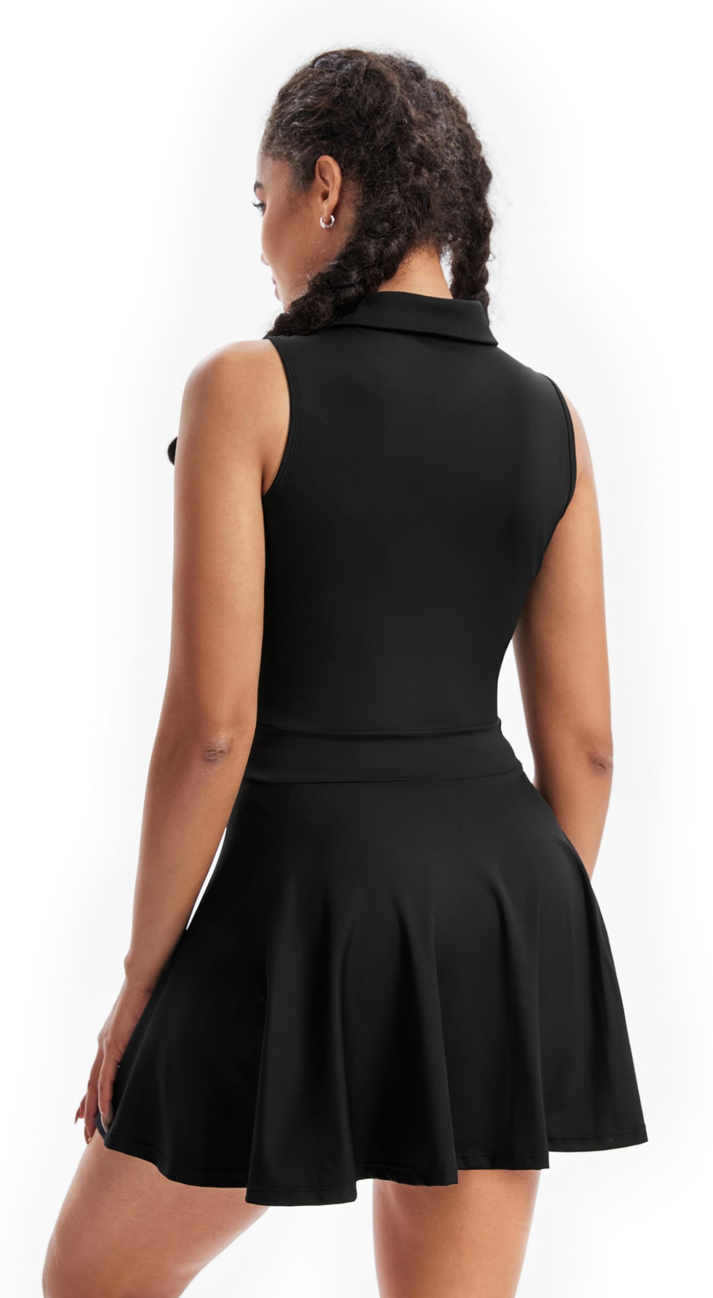 Flowy Athletic Dress for Women Workout Golf Tennis Active Wear Mini Sun Dresses with Shorts Pockets Teen Girls Cute Trendy Clothes Casual Summer Beach Going Out Outfits(Black,S)