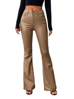 Load image into Gallery viewer, Lover Premium Women's Faux Leather Coated Flare Pants Mid Waist PU Skinny Black Leggings Bell Bottom Pants with Pockets (US, Alpha (Alpha), M, Regular, Camel)
