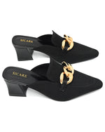 Load image into Gallery viewer, SICARE Heeled Mules for Women Closed Toe Chunky Heels Mules Knit Stretchy Pointed Toe Heels Sandals Comfortable Slip On Dress Pumps Sandals Slides for Business and Daily Wear,Black,Size 8
