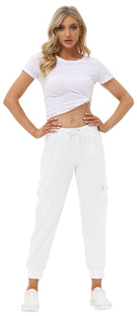 Load image into Gallery viewer, MoFiz Women&#39;s Cargo Pants Hiking Joggers Summer Lightweight Quick Dry Athletic Outdoor Sports Sweatpants Travel Casual Button Pockets Rice White S
