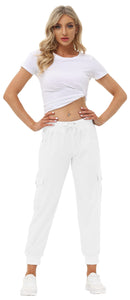 MoFiz Women's Cargo Pants Hiking Joggers Summer Lightweight Quick Dry Athletic Outdoor Sports Sweatpants Travel Casual Button Pockets Rice White S