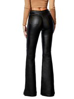 Load image into Gallery viewer, Lover Premium Women's Faux Leather Coated Flare Pants Mid Waist PU Skinny Black Leggings Bell Bottom Pants with Pockets
